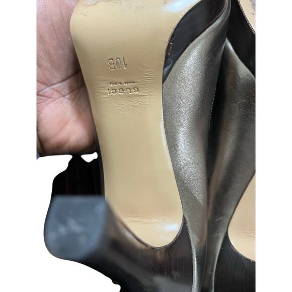 Gucci Metallic Gunmetal Leather Platform Pumps Size 40.5 Made in Italy High Heel - Picture 13 of 16